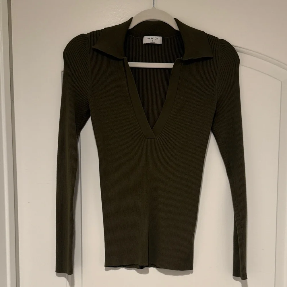 Babaton (Aritzia) Green Ribbed Long Sleeve Top - Picture 2 of 4